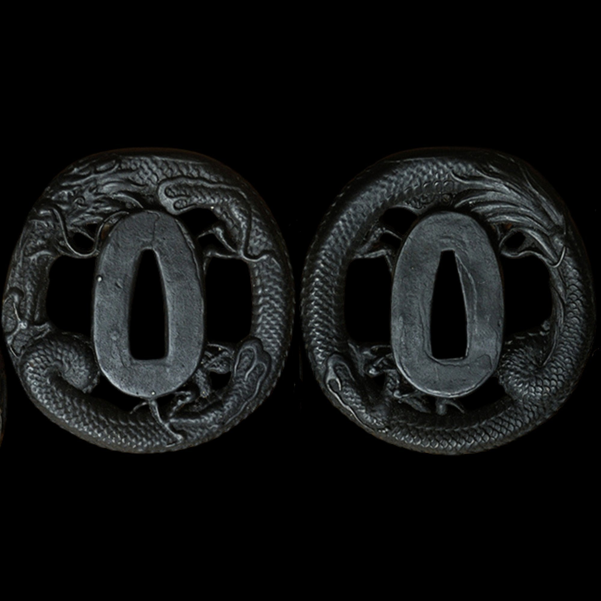 Blackened Steel Tsuba with Dragon Coiling Engraving | KatanaSwordArt Tsuba For Sale 2025