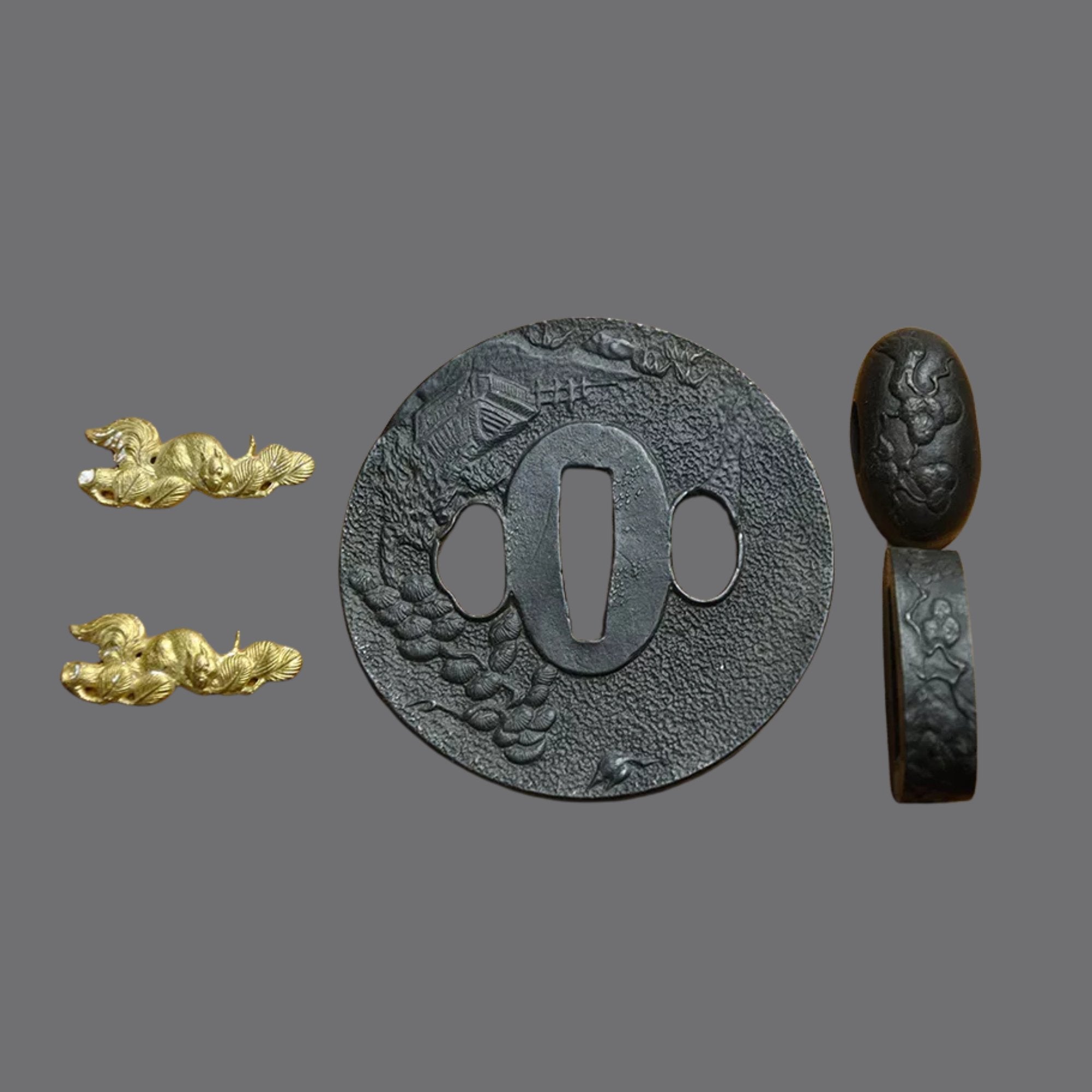 Blackened Steel Tsuba with Traditional Landscape Engraving | KatanaSwordArt Tsuba For Sale 2025