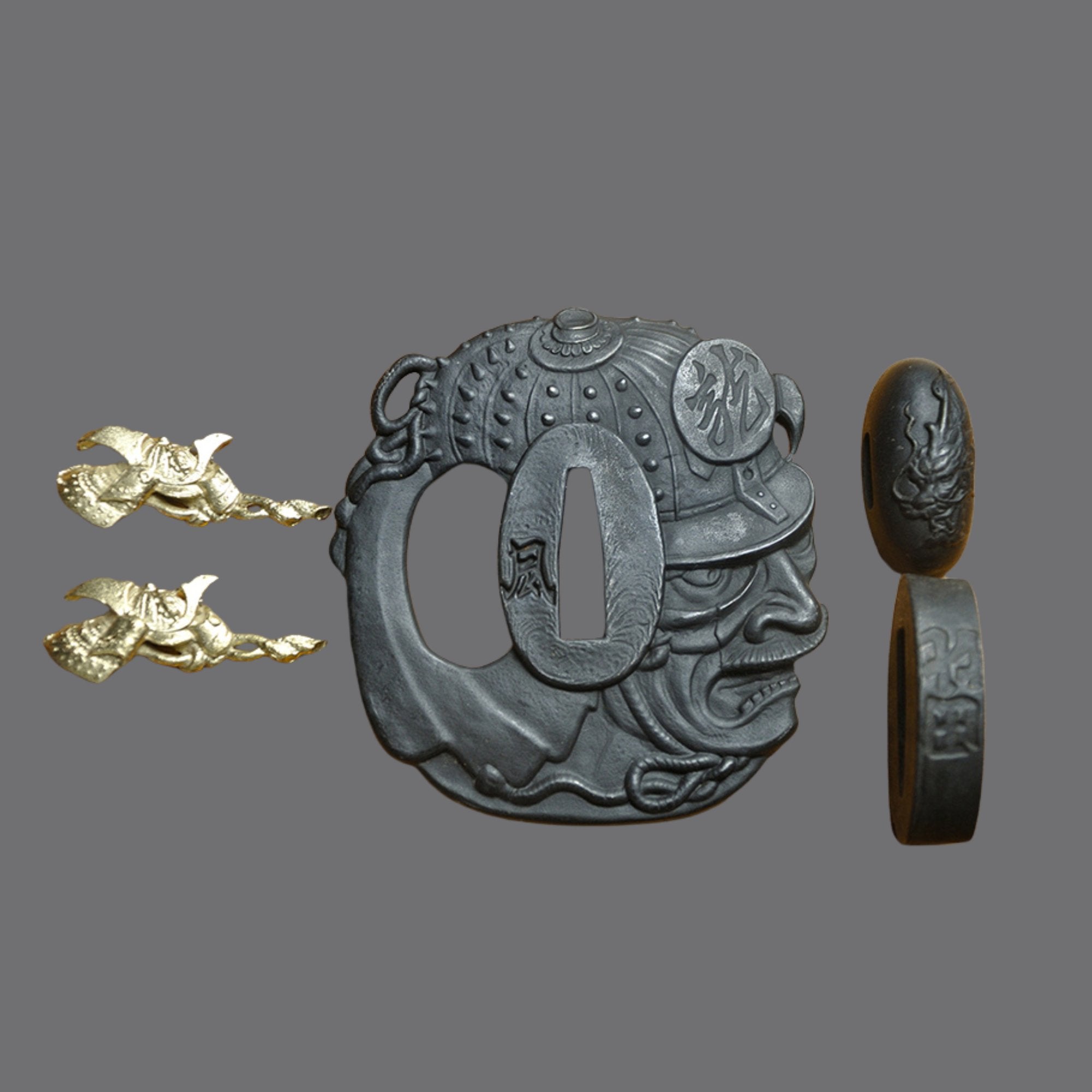 Blackened Steel Tsuba with Warrior Theme Engraving | KatanaSwordArt Tsuba For Sale 2025