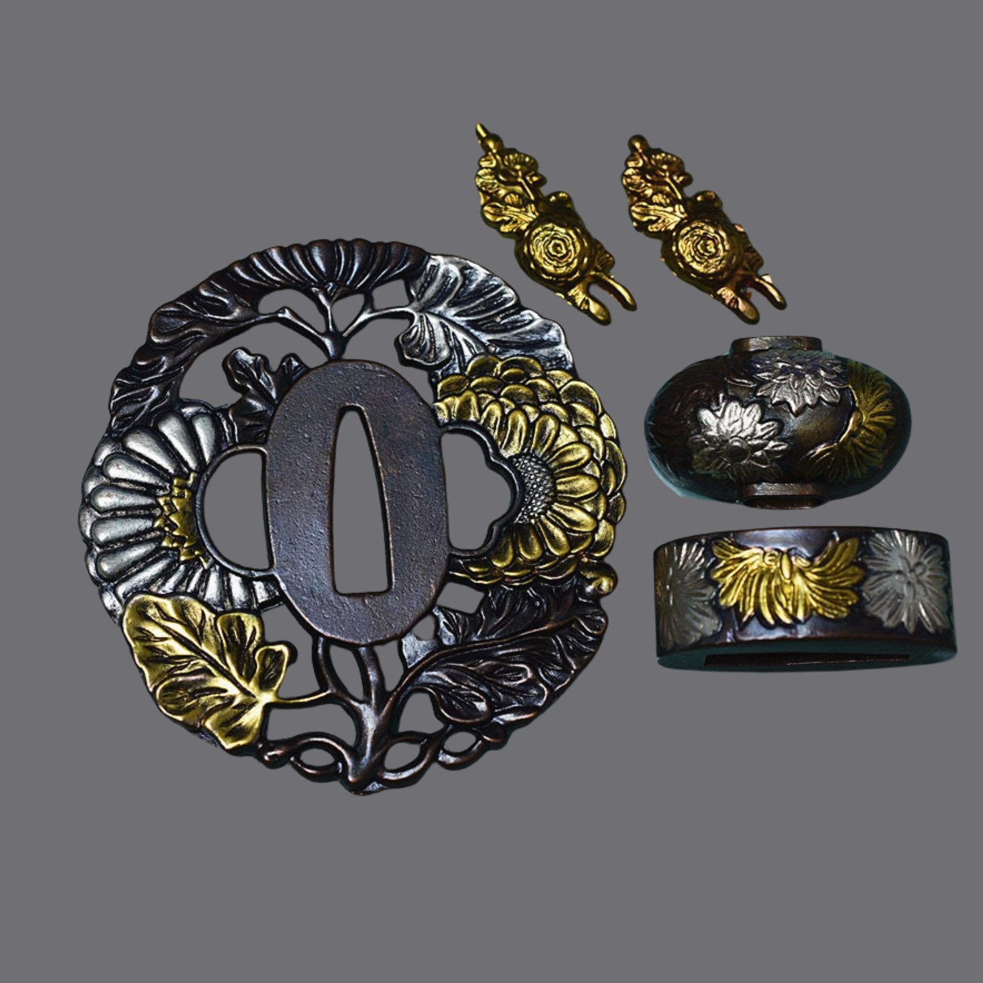 Brass Tsuba with Chrysanthemum Motif | KatanaSwordArt Tsuba For Sale 2025