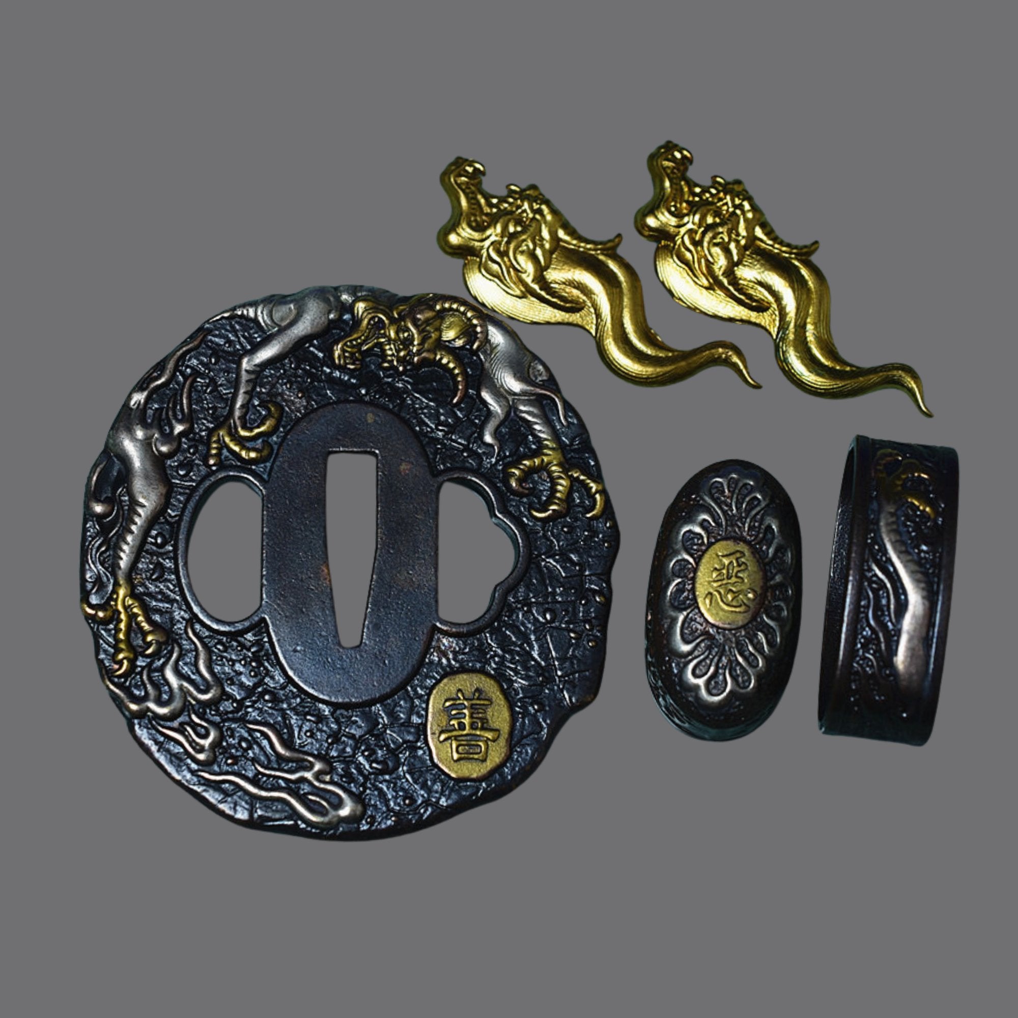 Brass Tsuba with Demon and Zen Character | KatanaSwordArt Tsuba For Sale 2025
