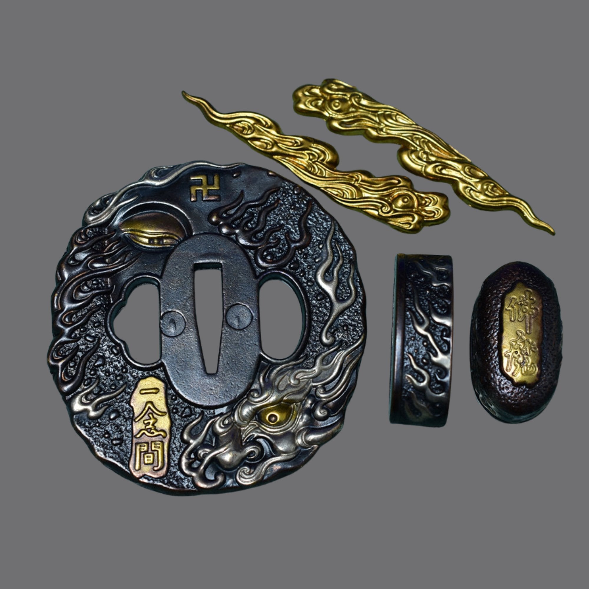 Brass Tsuba with Dragon Eye and Manji Symbol | KatanaSwordArt Tsuba For Sale 2025