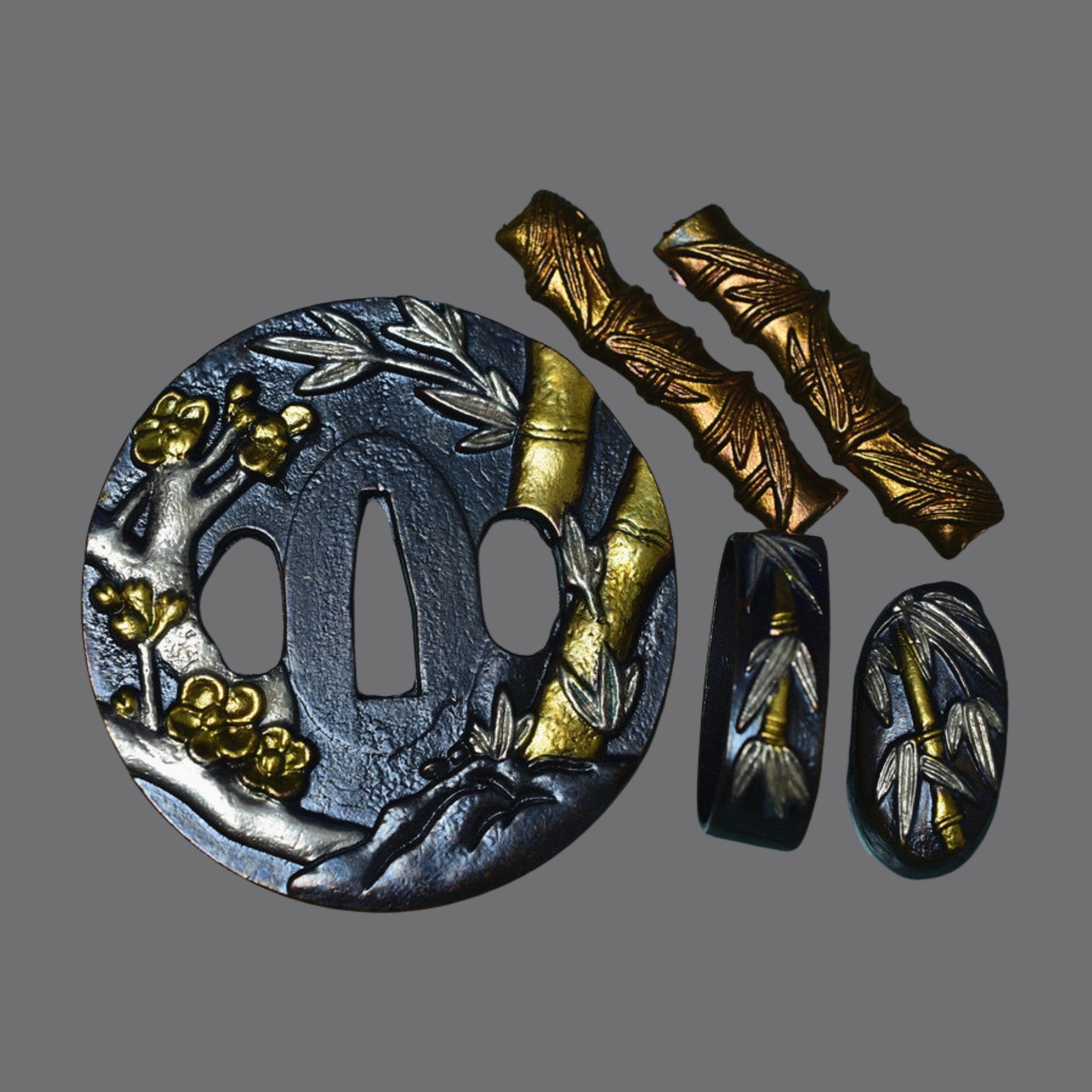 Brass Tsuba with Plum Blossom and Bamboo | KatanaSwordArt Tsuba For Sale 2025