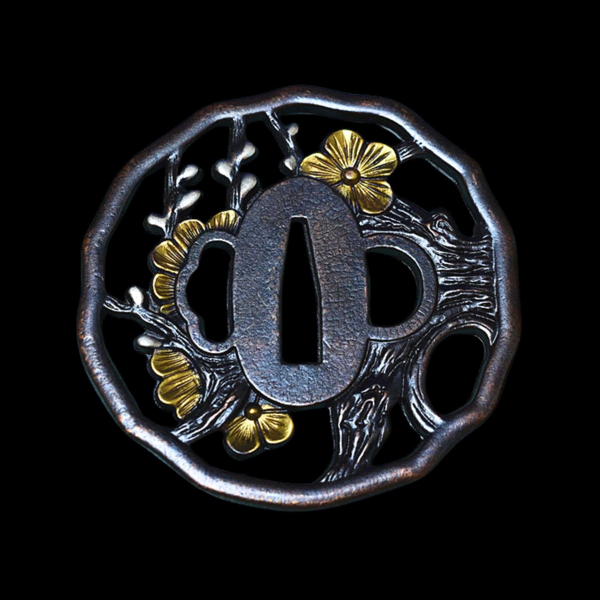 Brass Tsuba with Plum Blossom | KatanaSwordArt Tsuba For Sale 2025