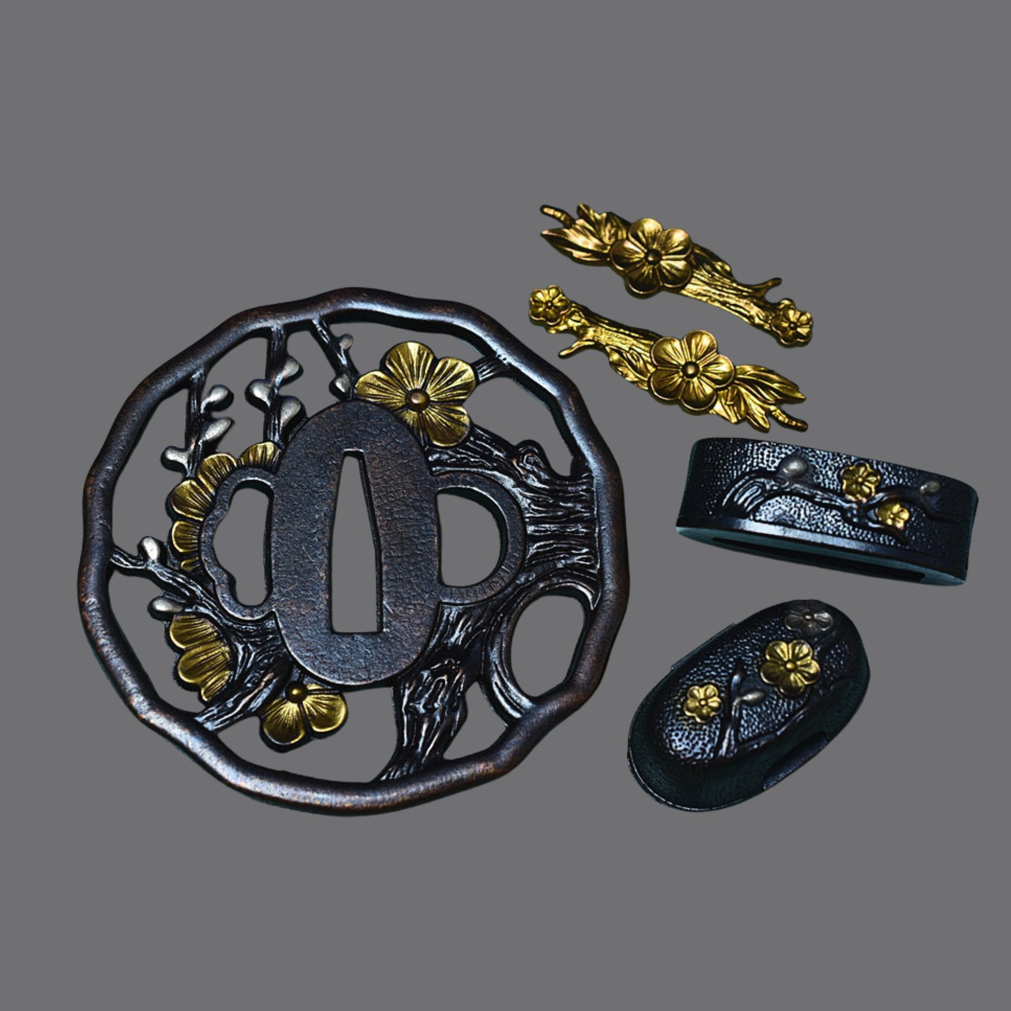 Brass Tsuba with Plum Blossom | KatanaSwordArt Tsuba For Sale 2025