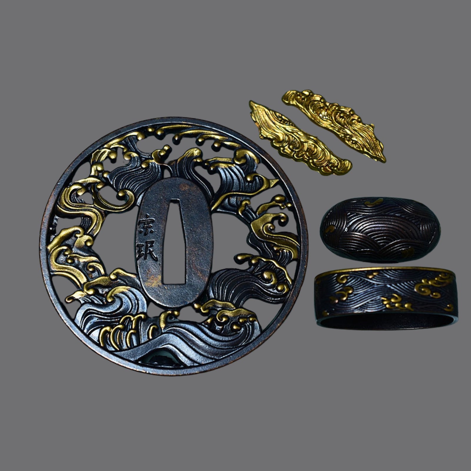 Australia Brass Tsuba with Wave Design | Hand-forged Tsuba for Sale