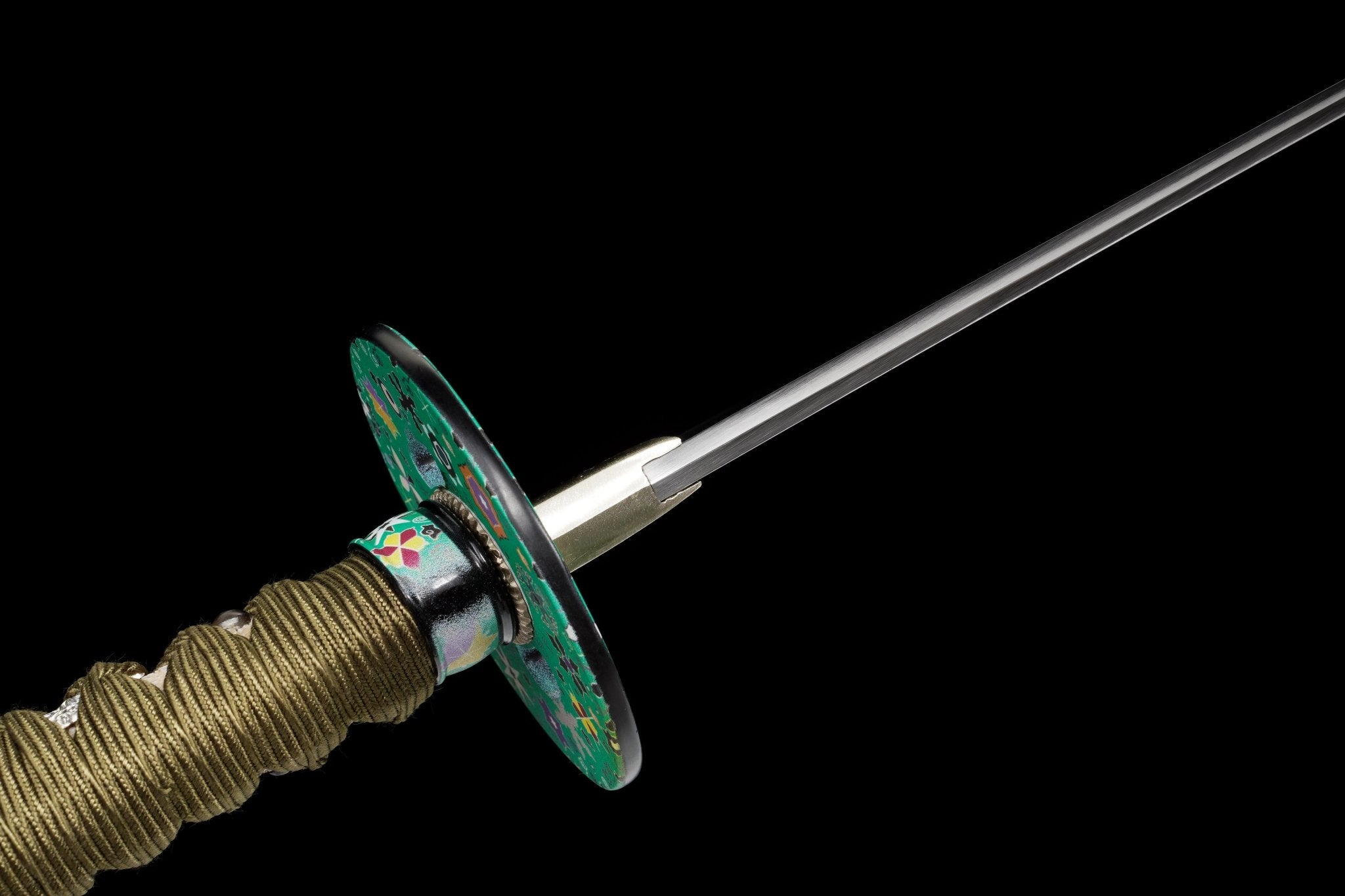 Collectable Katana Green Blossom Sanmai Blade Clay Tempered Black Lacquer Saya 緑華 | KatanaSwordArt Katana For Sale 2025