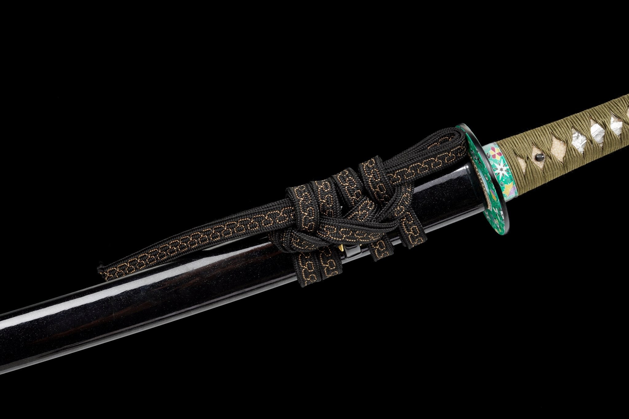 Collectable Katana Green Blossom Sanmai Blade Clay Tempered Black Lacquer Saya 緑華 | KatanaSwordArt Katana For Sale 2025