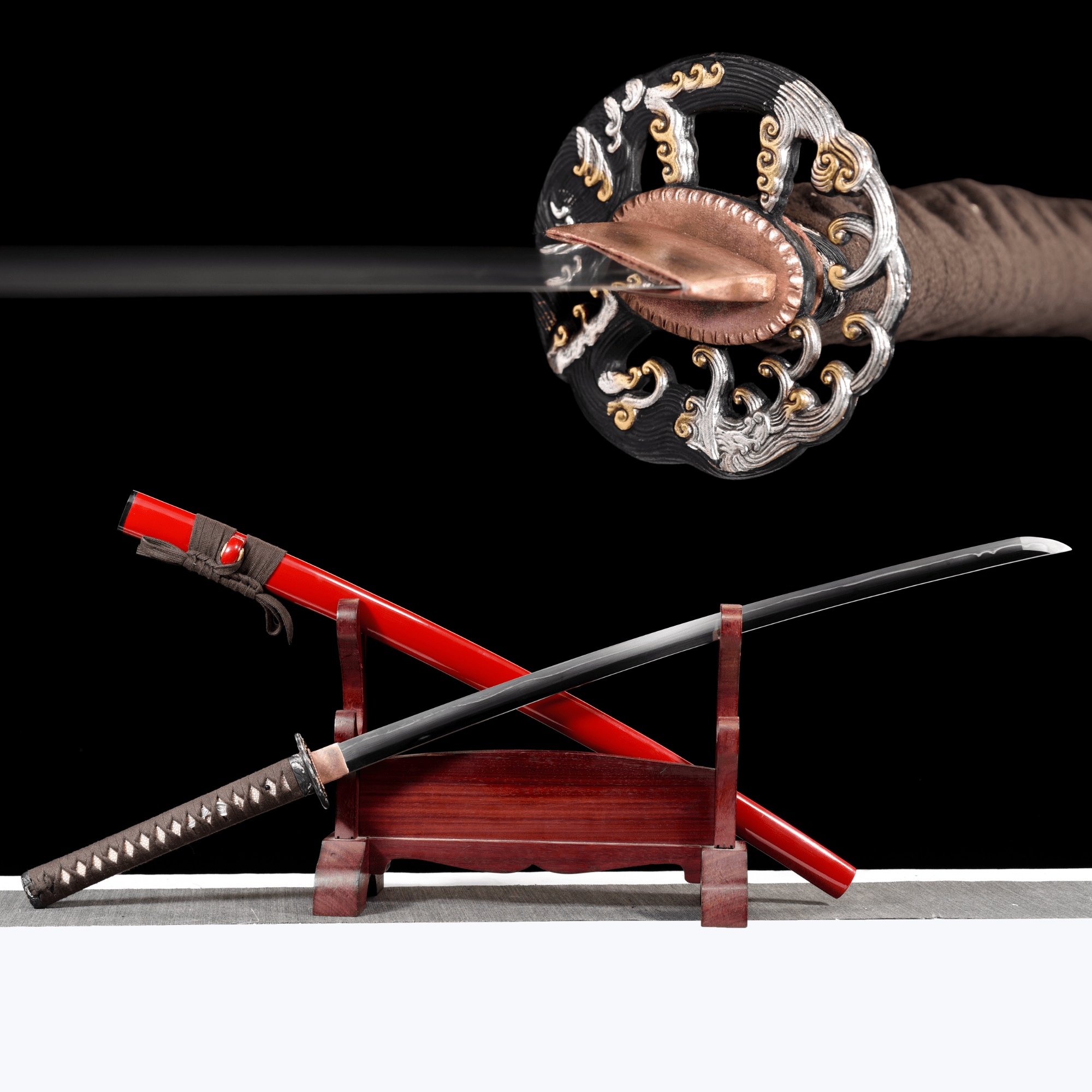 Collectable Katana Scarlet Wave Sanmai Steel Clay Tempered Red Saya 緋浪 | KatanaSwordArt Katana For Sale 2026