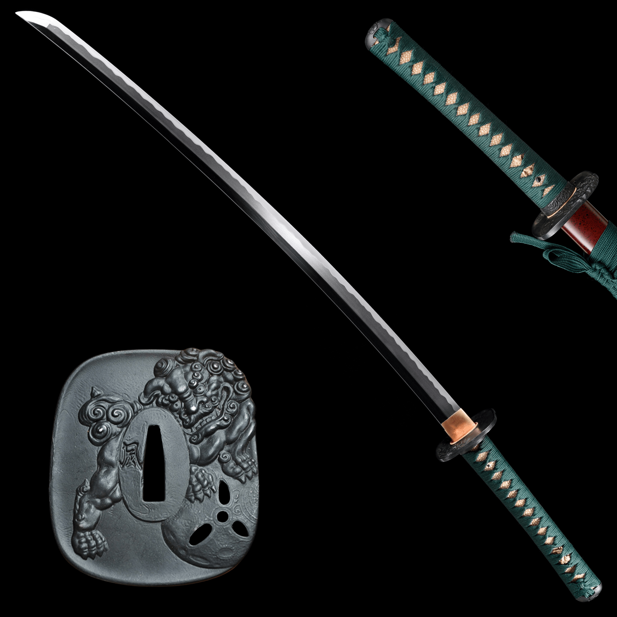 Collectable Katana Verdant Lion Folded Steel Clay Tempered Red Saya 翠獅 | KatanaSwordArt Katana For Sale 2025