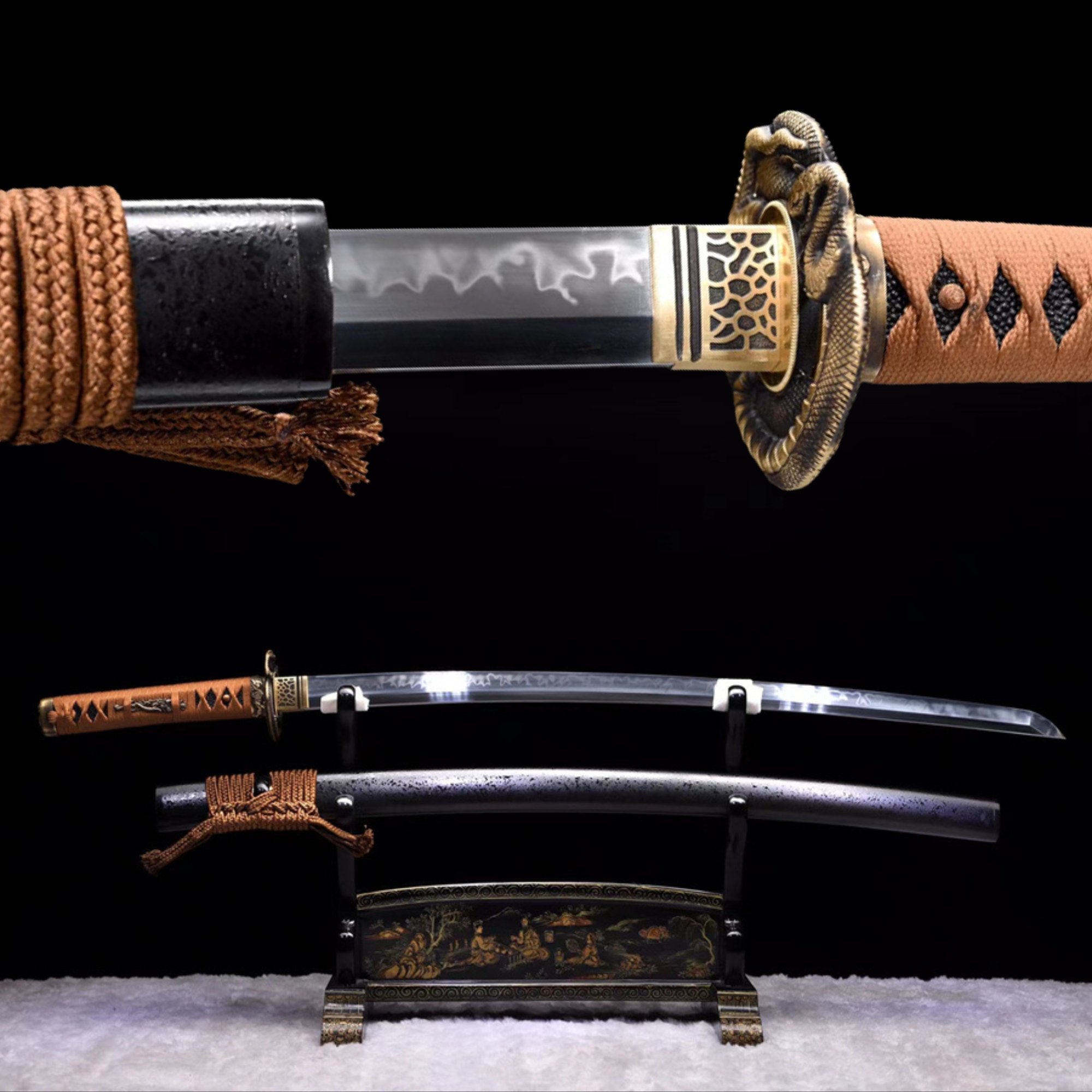 Katana Fuzhan T10 Clay Tempered Golden Snake 蝮斬 | KatanaSwordArt Katana For Sale