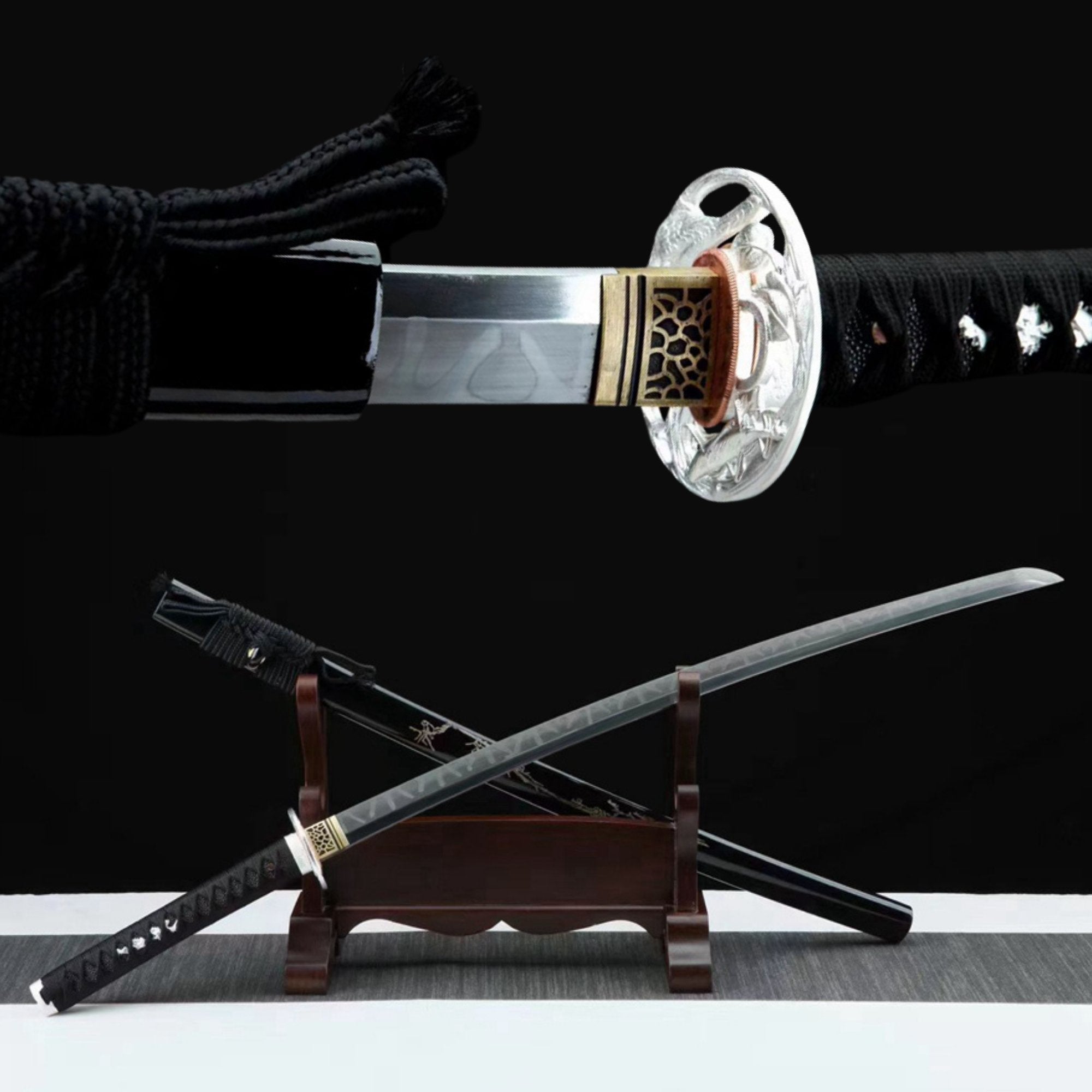 Katana Meishao T10 Clay Tempered Silver Tsuba 梅梢 | KatanaSwordArt Katana For Sale 2025