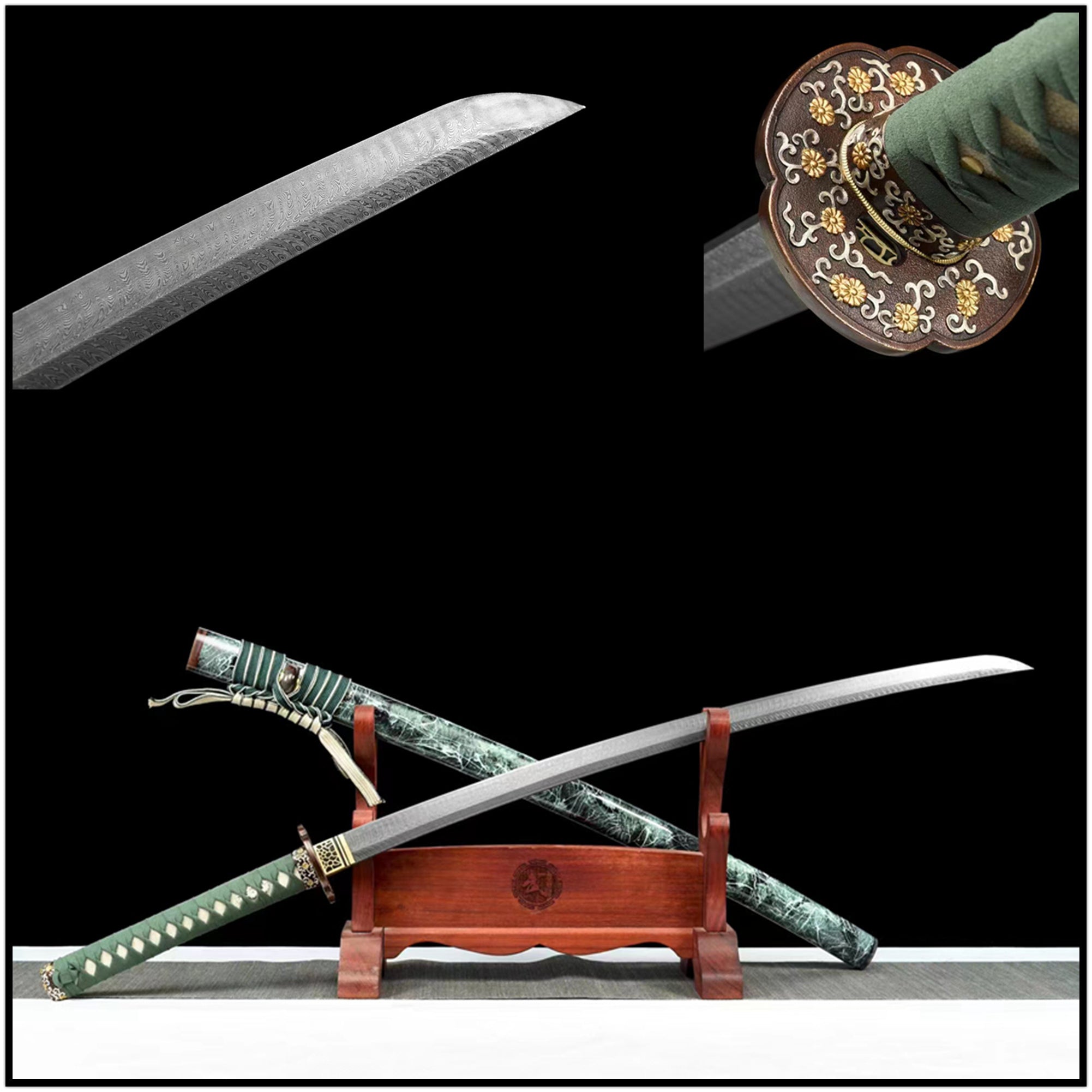 Katana Qingkui Damascus Folded Green Saya 青葵 | KatanaSwordArt Katana For Sale 2025