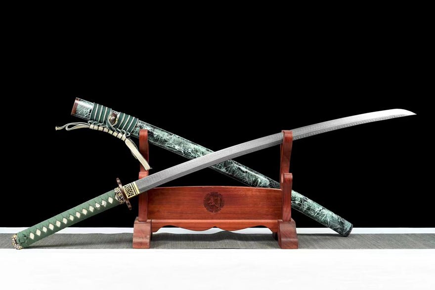 Katana Qingkui Damascus Folded Green Saya 青葵 | KatanaSwordArt Katana For Sale 2025