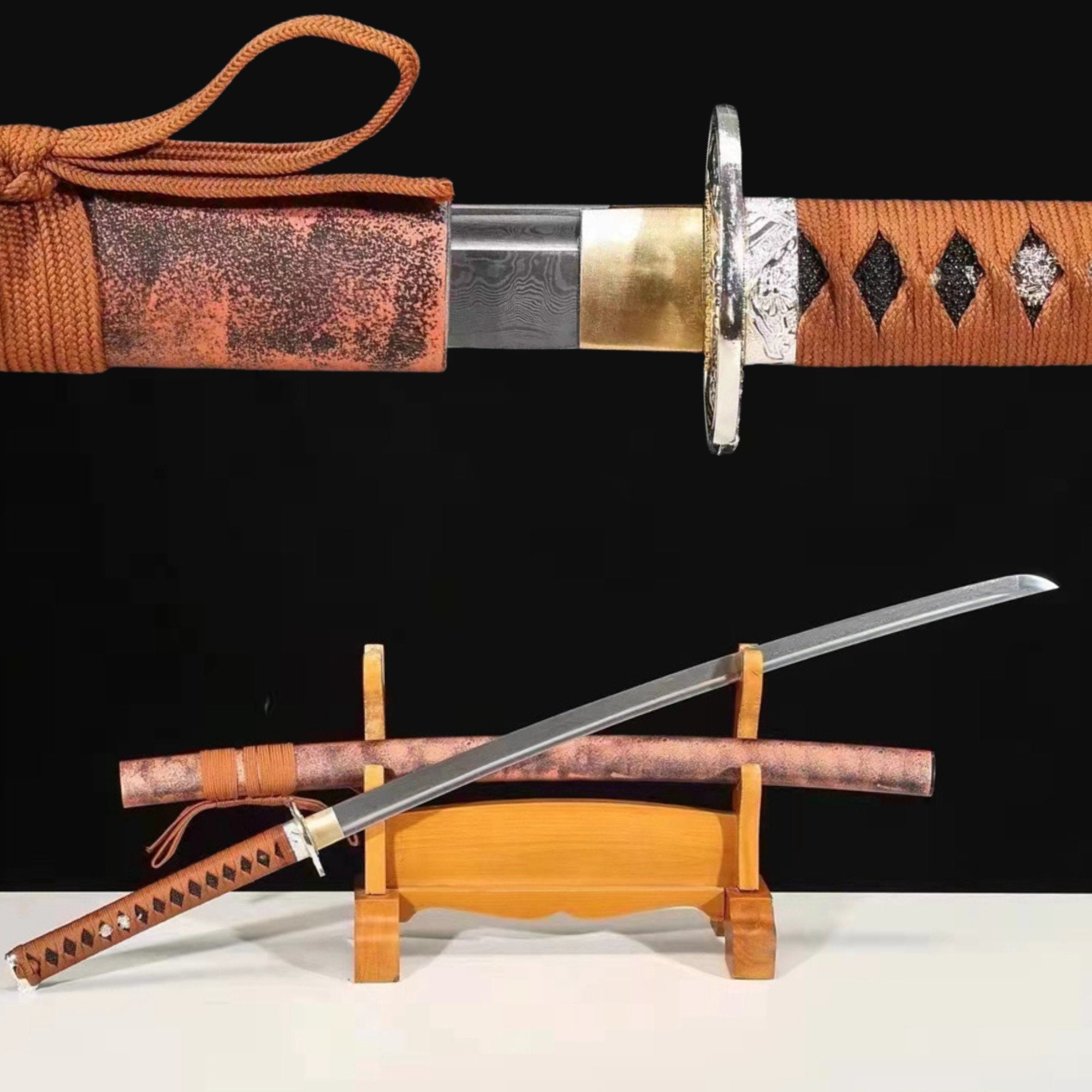 Katana Red Tiger Damascus Folded Steel Red Saya 紅虎 | KatanaSwordArt Katana For Sale 2025