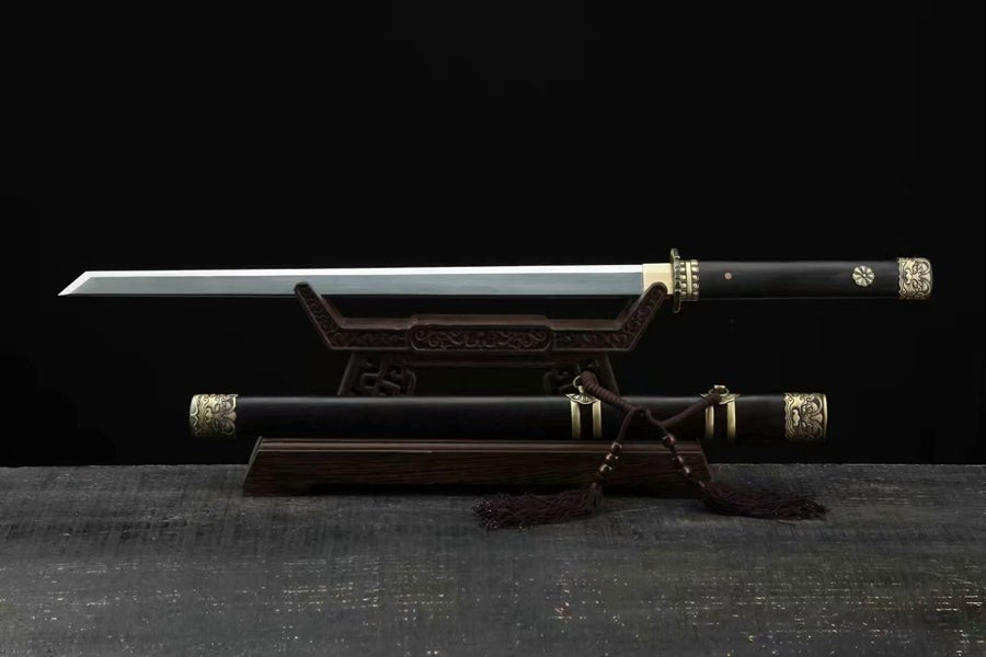 Tang Dao Black Dragon Damascus Folded Clay Tempered Ebony Wood Scabbard 黑螭龍 | KatanaSwordArt Dao For Sale