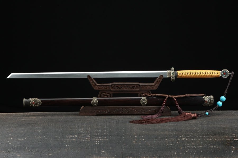 Tang Dao Chengying Damascus Folded Clay Tempered Ebony Wood Scabbard 承影 | KatanaSwordArt Dao For Sale