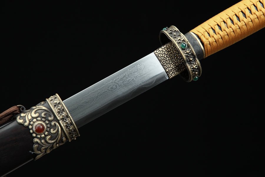 Tang Dao Chengying Damascus Folded Clay Tempered Ebony Wood Scabbard 承影 | KatanaSwordArt Dao For Sale