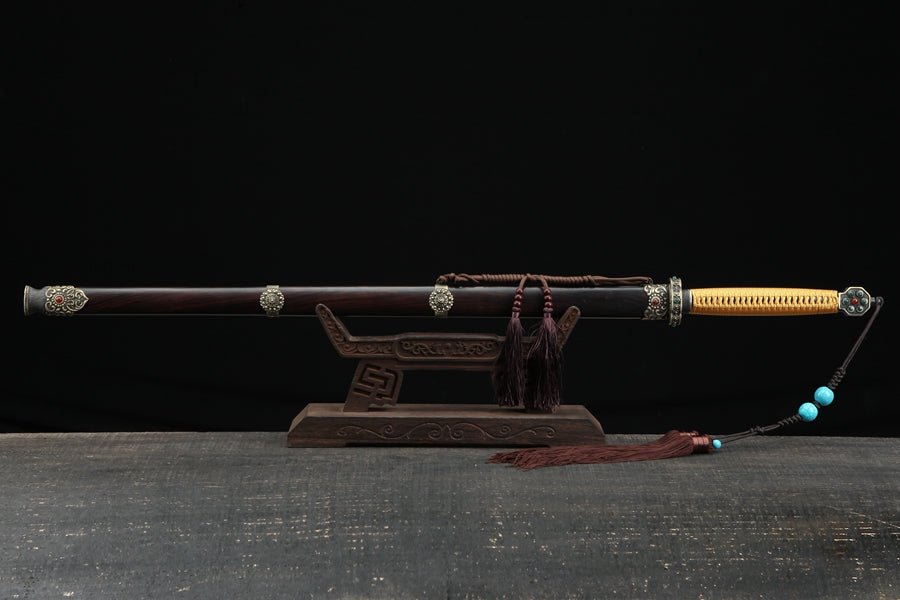 Tang Dao Chengying Damascus Folded Clay Tempered Ebony Wood Scabbard 承影 | KatanaSwordArt Dao For Sale