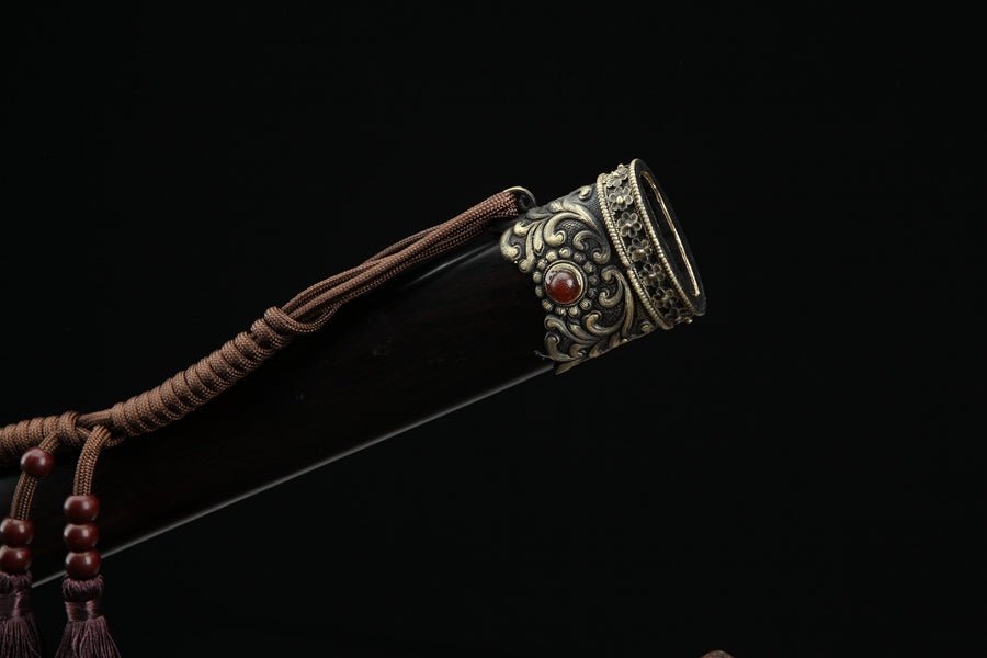 Tang Dao Chengying Damascus Folded Clay Tempered Ebony Wood Scabbard 承影 | KatanaSwordArt Dao For Sale