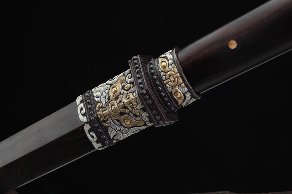 Tang Dao Han General Damascus Folded Clay Tempered Ebony Wood Scabbard 將軍 | KatanaSwordArt Dao For Sale