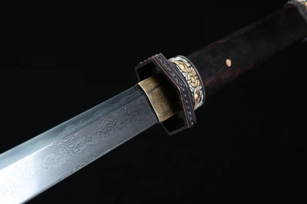 Tang Dao Han General Damascus Folded Clay Tempered Ebony Wood Scabbard 將軍 | KatanaSwordArt Dao For Sale