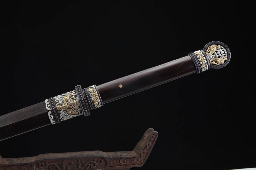 Tang Dao Han General Damascus Folded Clay Tempered Ebony Wood Scabbard 將軍 | KatanaSwordArt Dao For Sale