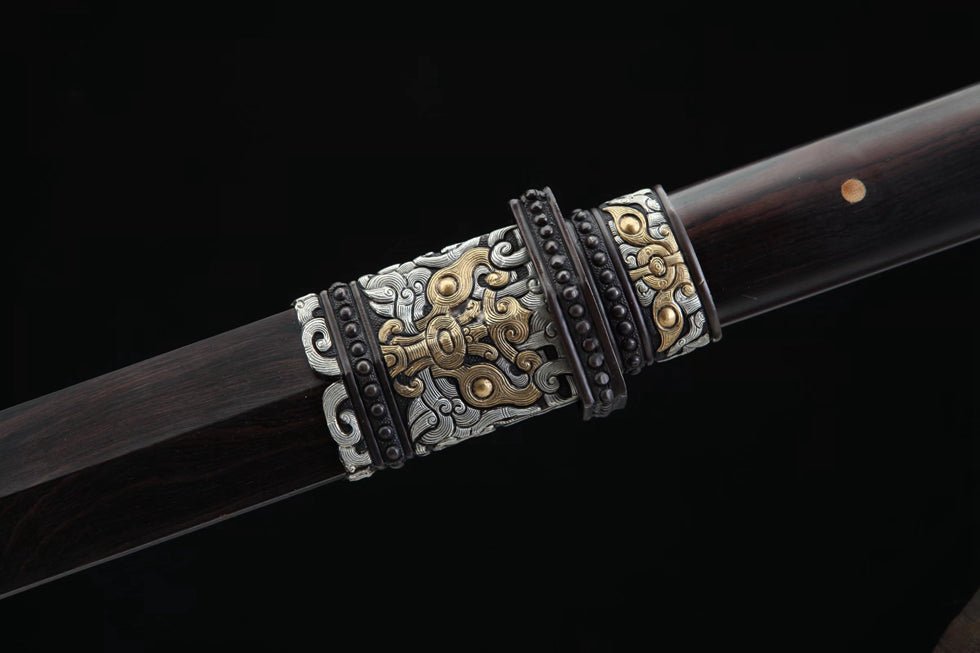 Tang Dao Han General Damascus Folded Clay Tempered Ebony Wood Scabbard 將軍 | KatanaSwordArt Dao For Sale