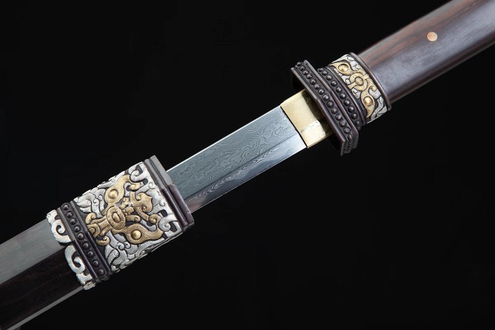Tang Dao Han General Damascus Folded Clay Tempered Ebony Wood Scabbard 將軍 | KatanaSwordArt Dao For Sale