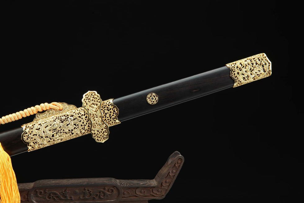 Tang Dao Jinglong Damascus Folded Clay Tempered Ebony Wood Scabbard 精龍 | KatanaSwordArt Dao For Sale