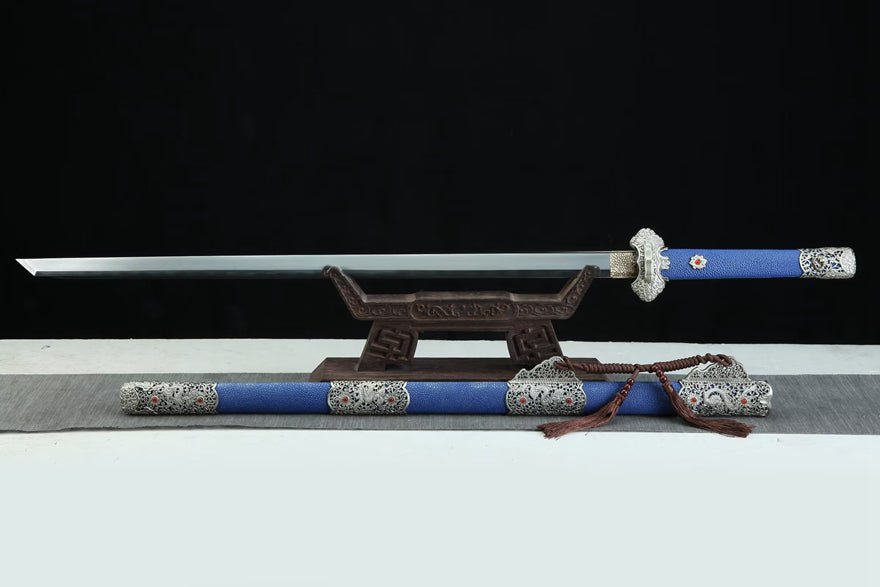 Tang Dao Kowloon Damascus Folded Clay Tempered Blue Ray Skin Scabbard 九龍 | KatanaSwordArt Dao For Sale