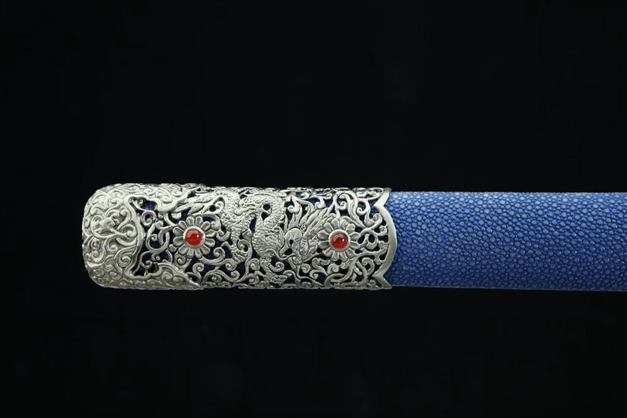 Tang Dao Kowloon Damascus Folded Clay Tempered Blue Ray Skin Scabbard 九龍 | KatanaSwordArt Dao For Sale