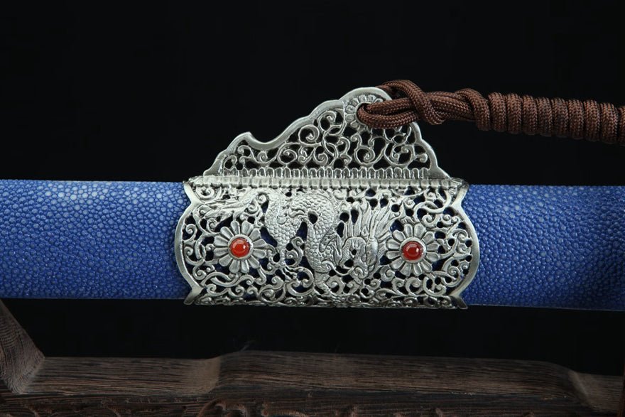 Tang Dao Kowloon Damascus Folded Clay Tempered Blue Ray Skin Scabbard 九龍 | KatanaSwordArt Dao For Sale