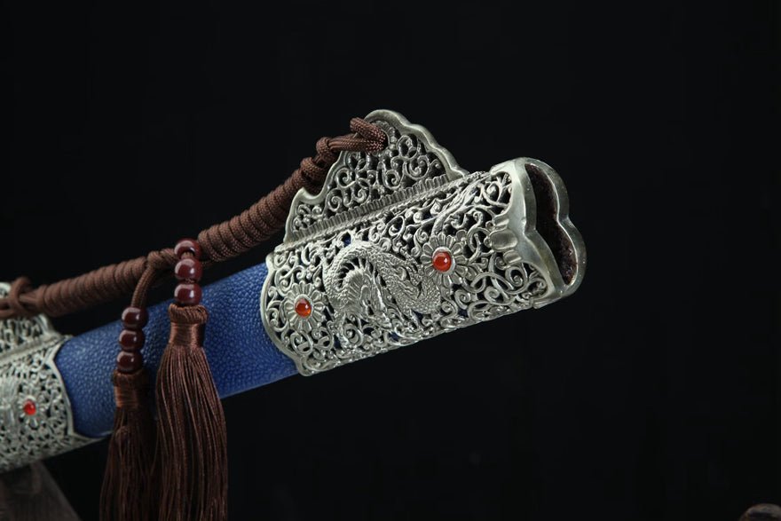 Tang Dao Kowloon Damascus Folded Clay Tempered Blue Ray Skin Scabbard 九龍 | KatanaSwordArt Dao For Sale