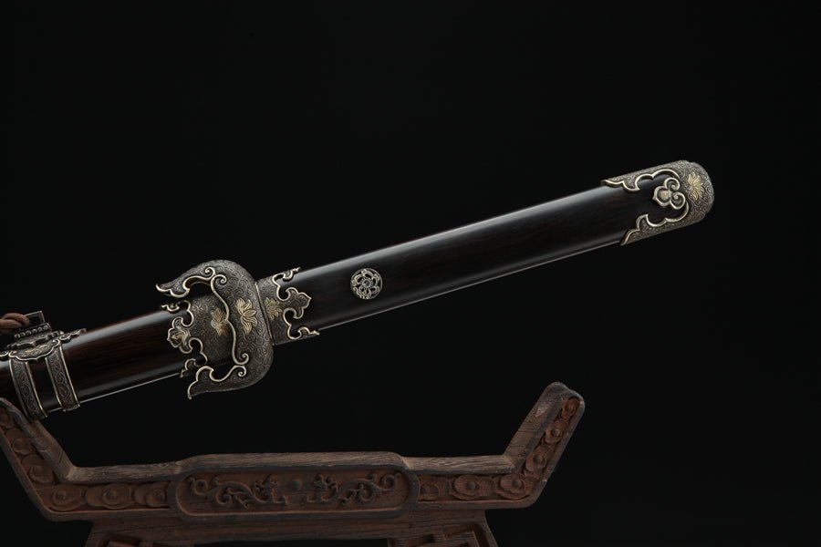 Tang Dao Lotus Damascus Folded Clay Tempered Ebony Wood Scabbard 蓮花 | KatanaSwordArt Dao For Sale