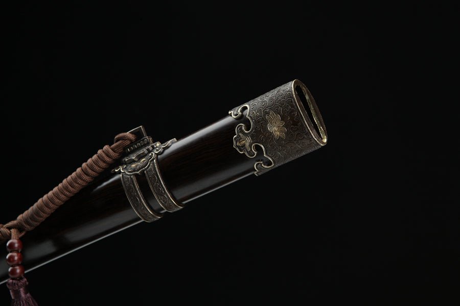 Tang Dao Lotus Damascus Folded Clay Tempered Ebony Wood Scabbard 蓮花 | KatanaSwordArt Dao For Sale