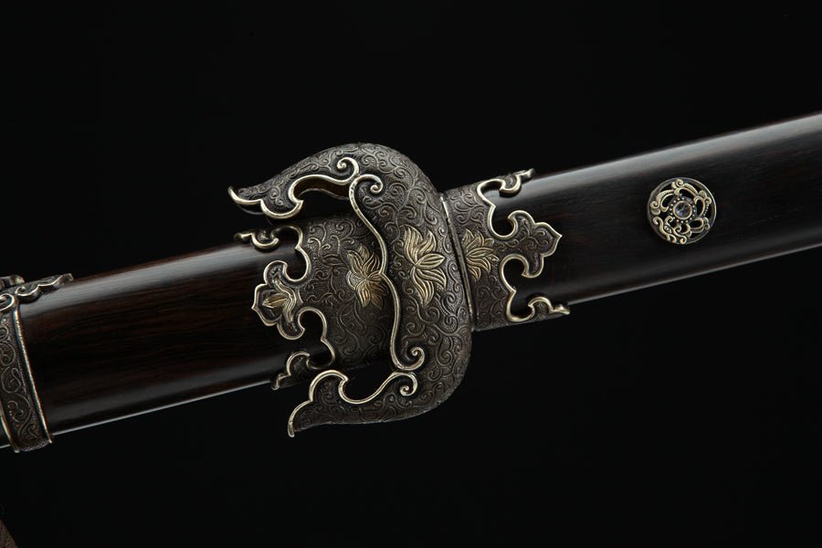 Tang Dao Lotus Damascus Folded Clay Tempered Ebony Wood Scabbard 蓮花 | KatanaSwordArt Dao For Sale