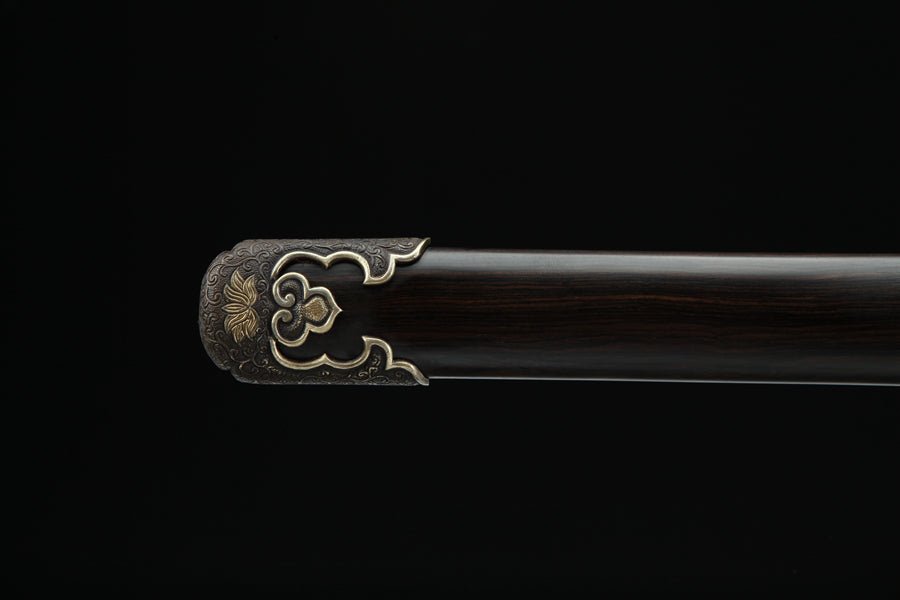 Tang Dao Lotus Damascus Folded Clay Tempered Ebony Wood Scabbard 蓮花 | KatanaSwordArt Dao For Sale