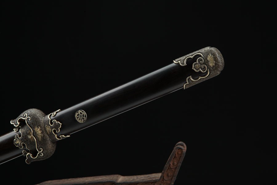 Tang Dao Lotus Damascus Folded Clay Tempered Ebony Wood Scabbard 蓮花 | KatanaSwordArt Dao For Sale