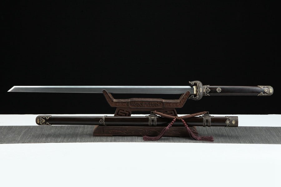 Tang Dao Lotus Damascus Folded Clay Tempered Ebony Wood Scabbard 蓮花 | KatanaSwordArt Dao For Sale