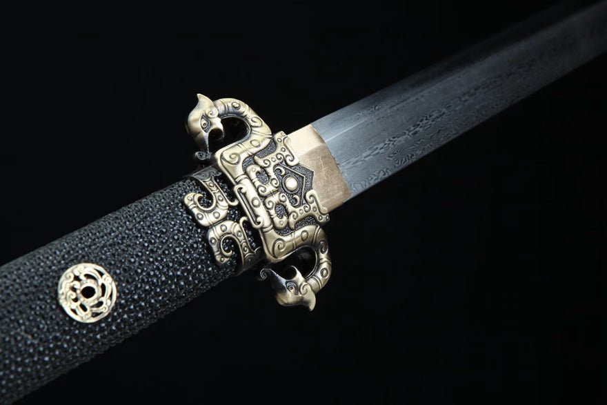Tang Dao Panlong Damascus Folded Clay Tempered Ebony Wood Scabbard 蟠龍 | KatanaSwordArt Dao For Sale