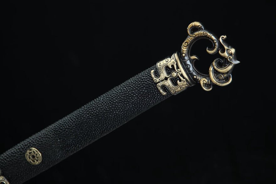 Tang Dao Panlong Damascus Folded Clay Tempered Ebony Wood Scabbard 蟠龍 | KatanaSwordArt Dao For Sale