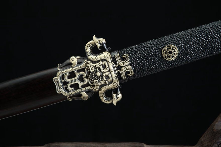 Tang Dao Panlong Damascus Folded Clay Tempered Ebony Wood Scabbard 蟠龍 | KatanaSwordArt Dao For Sale