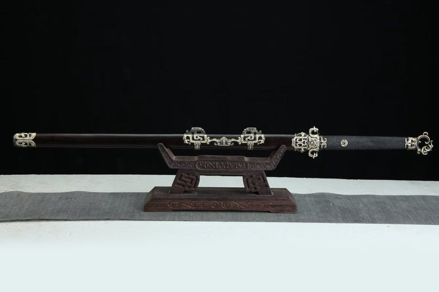 Tang Dao Panlong Damascus Folded Clay Tempered Ebony Wood Scabbard 蟠龍 | KatanaSwordArt Dao For Sale