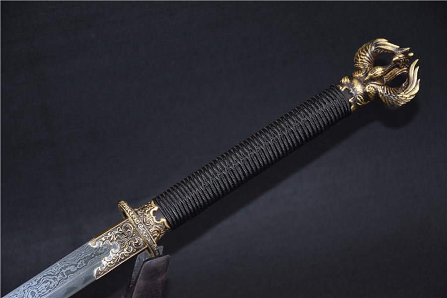 Tang Dao Phoenix Damascus Folded Clay Tempered Ebony Wood Scabbard 鳳凰 | KatanaSwordArt Dao For Sale
