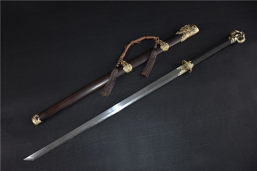 Tang Dao Phoenix Damascus Folded Clay Tempered Ebony Wood Scabbard 鳳凰 | KatanaSwordArt Dao For Sale