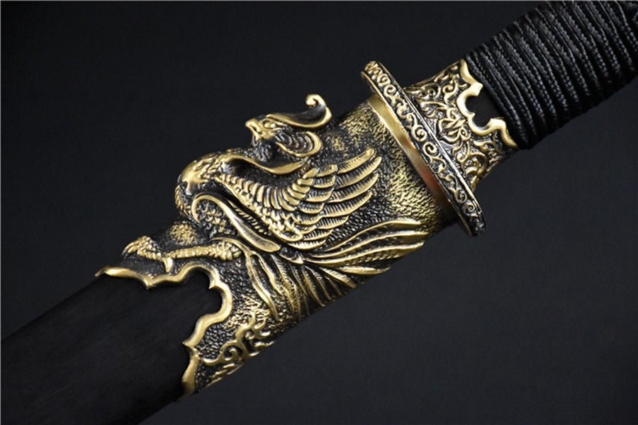 Tang Dao Phoenix Damascus Folded Clay Tempered Ebony Wood Scabbard 鳳凰 | KatanaSwordArt Dao For Sale