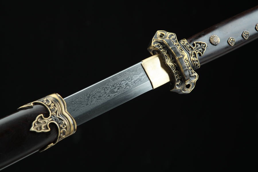 Tang Dao Qibing Damascus Folded Clay Tempered Ebony Wood Scabbard 騎兵 | KatanaSwordArt Dao For Sale