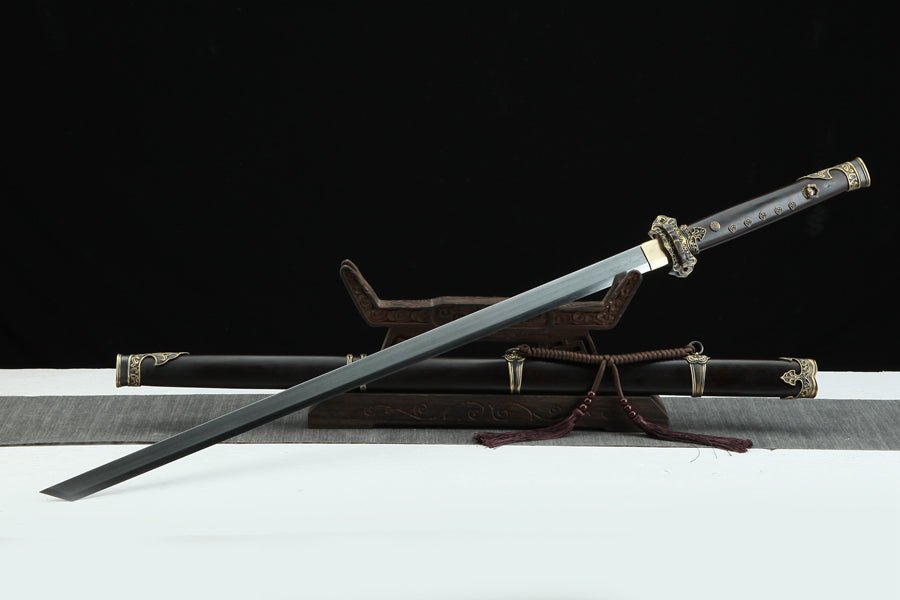 Tang Dao Qibing Damascus Folded Clay Tempered Ebony Wood Scabbard 騎兵 | KatanaSwordArt Dao For Sale