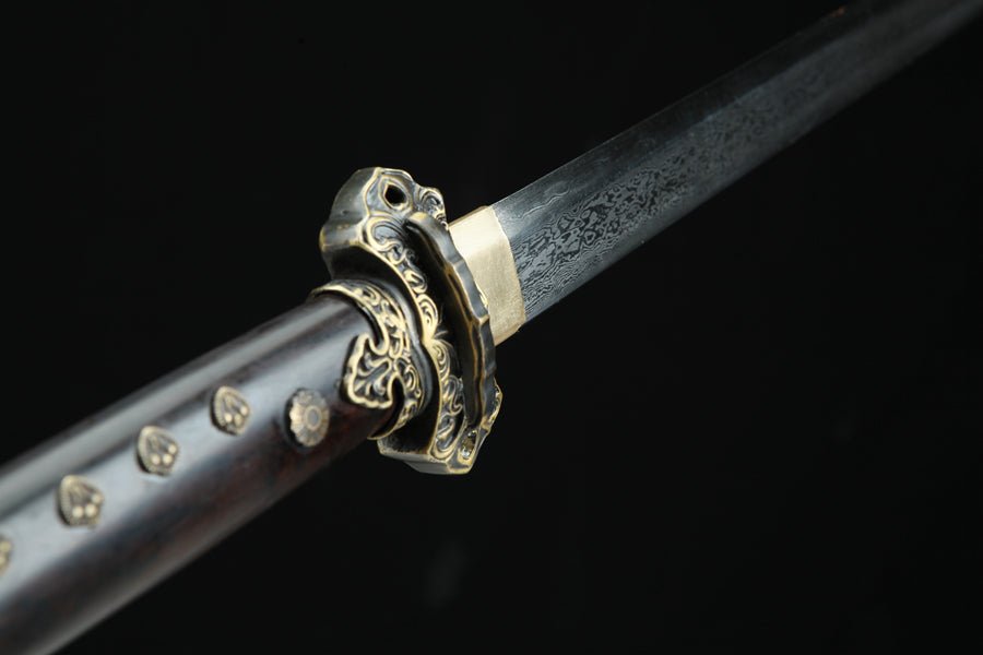 Tang Dao Qibing Damascus Folded Clay Tempered Ebony Wood Scabbard 騎兵 | KatanaSwordArt Dao For Sale
